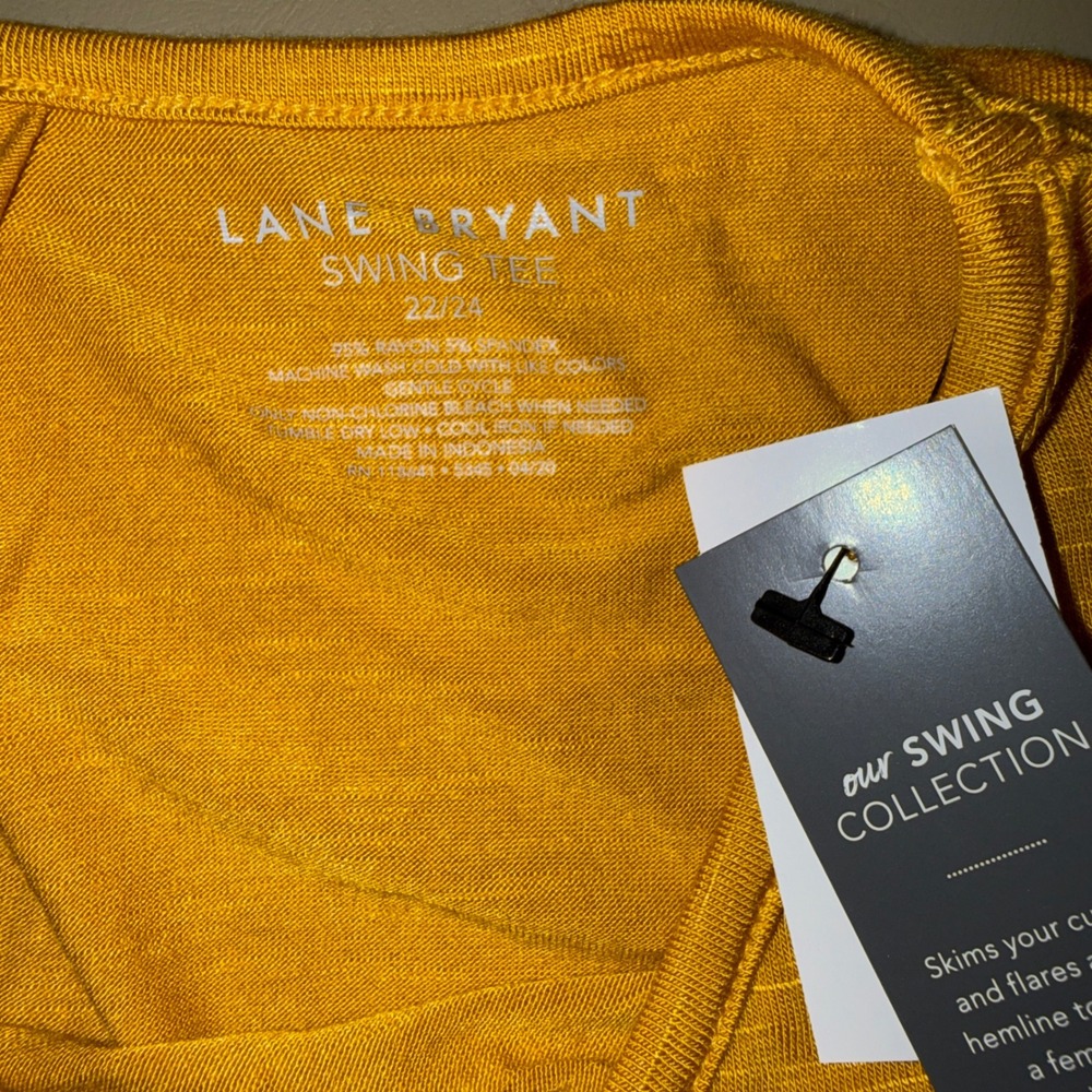 Lane Bryant Swing Tee 22/24 Mustard Yellow V-Neck Slub Knit Short Sleeve Top NWT - Picture 4 of 6